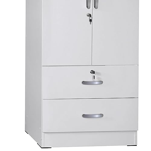 White 2-Door Wardrobe Armoire with 2-Drawers G73066