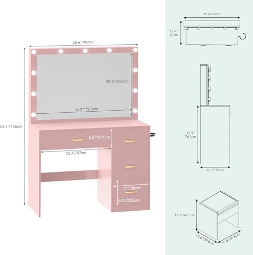 White Vanity Desk with LED Mirror and 4 Drawers T668
