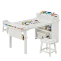 White Drawing and Art Table & Chair Set with Canvas Bins and Paper Roll Rack V2911