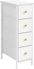 White 4 Drawer Slim Fabric Dresser with Steel Frame and Wood Top D548563