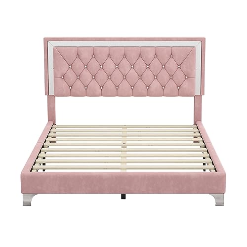Queen Size Velvet Upholstered Platform Bed with 2 Nightstands Z5554