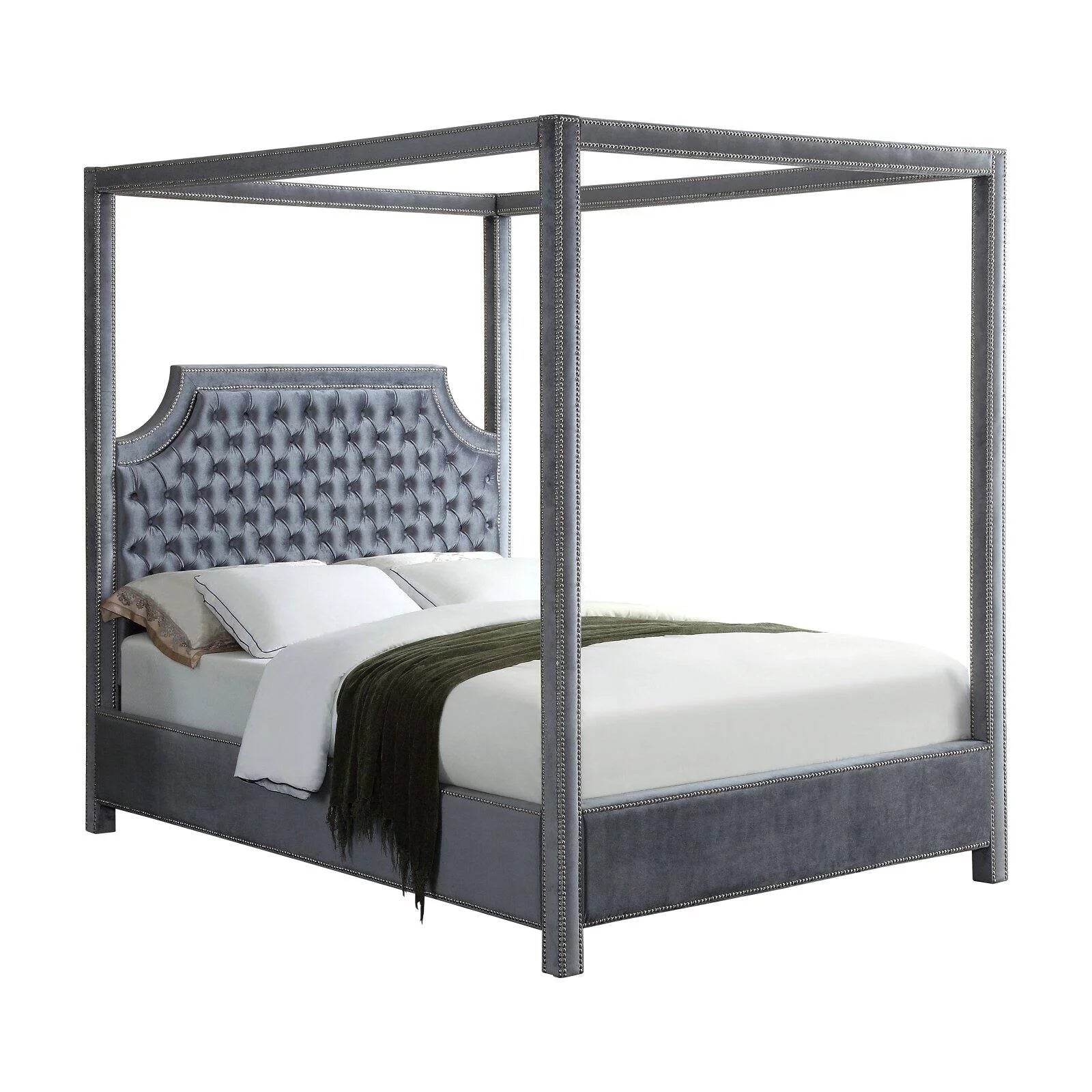 Tufted Canopy Bed with Nailhead Trim T83228