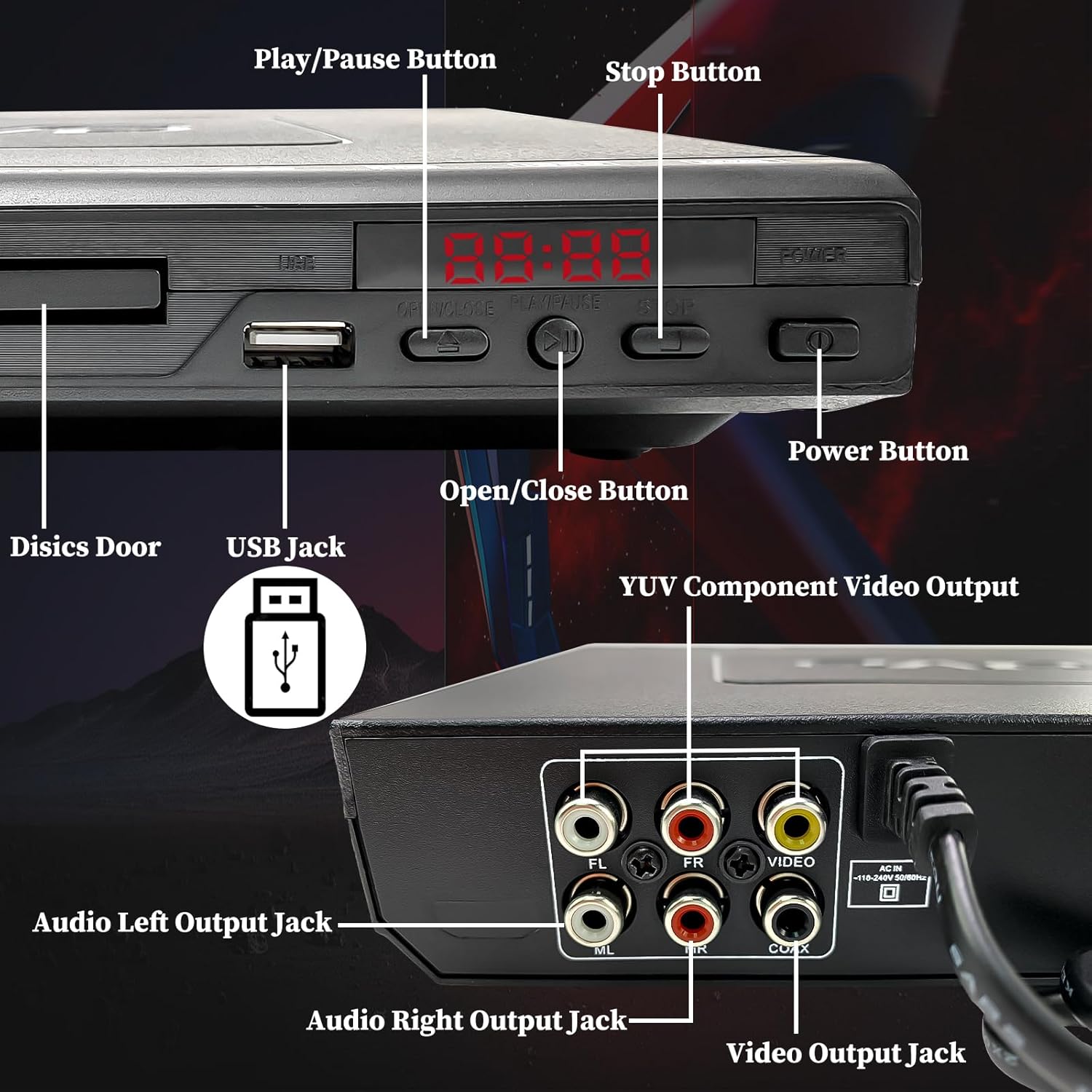 Mini DVD Player with AV Output USB Input Remote Control Q4059
