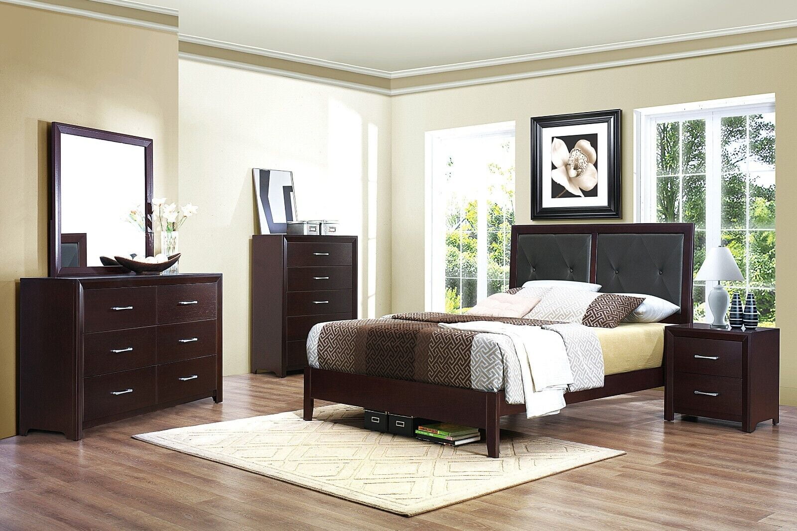 5pc Bedroom Set Full Bed Dresser Nightstand Chest Mirror P967362