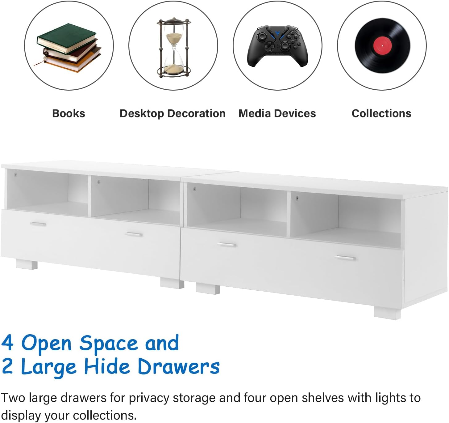 White TV Stand with Storage and Drawers L49688