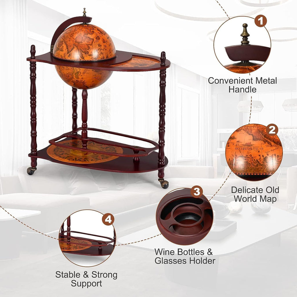 34.5’’ Wine Bar Cart with Wheels, 2 Storage Shelves, Wood Liquor Cabinet F98666