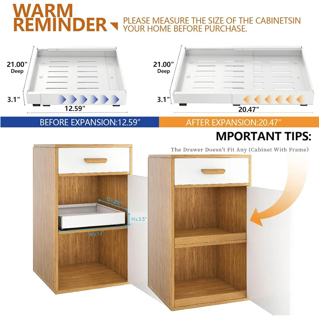 2Pack Expandable Pull Out Cabinet Organizer 21 Inch Deep White T341767
