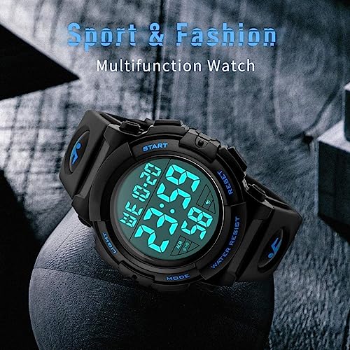 Mens Digital Sports Watch Waterproof LED Screen Large Face Military Watch L861426