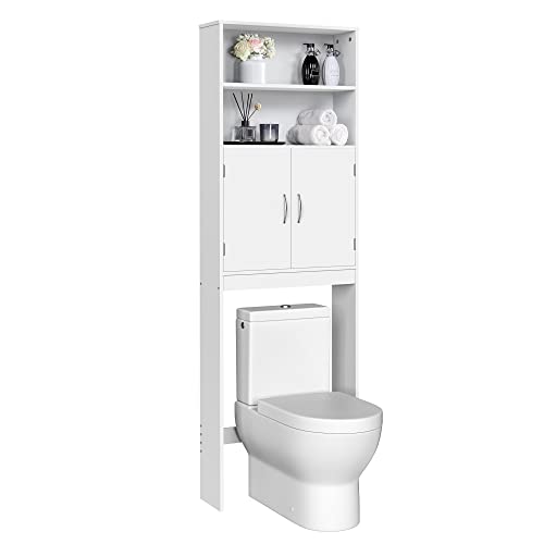 White Over The Toilet Storage Cabinet with Adjustable Shelves and Double Doors, 77 in H N5151