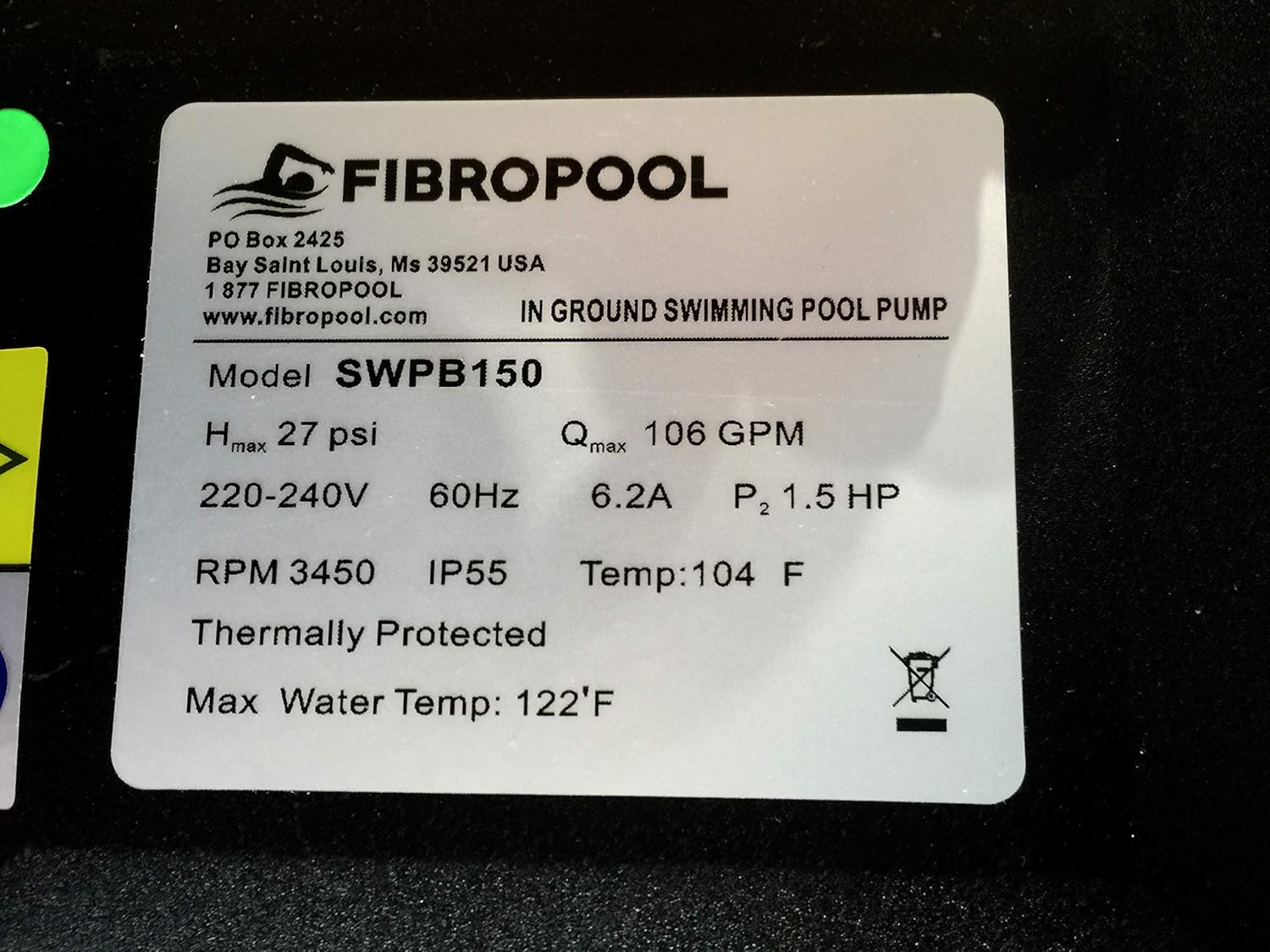 1.5 HP Swimming Pool Pump D330496