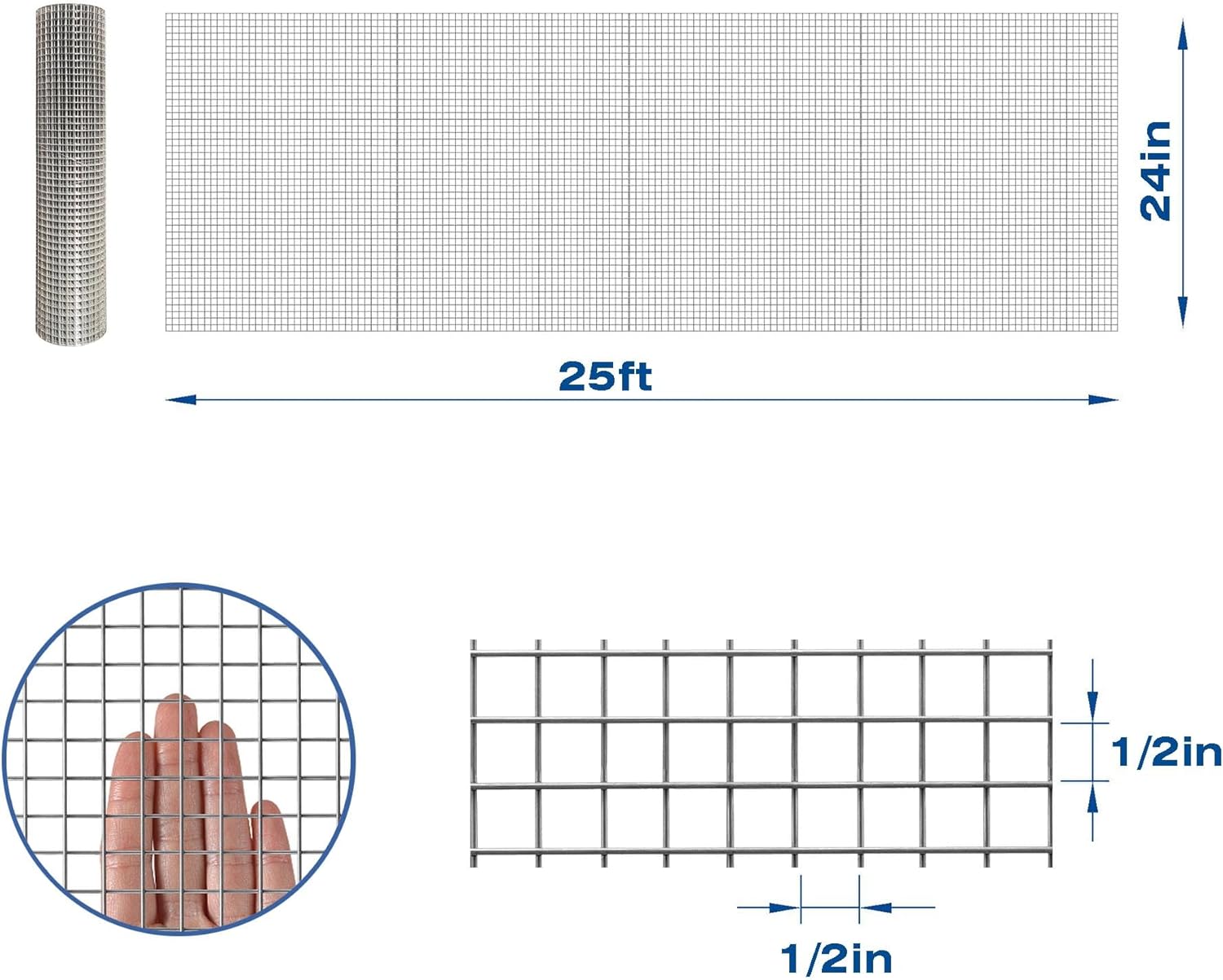 Galvanized Hardware Cloth 24 in x 25 ft 1/2 x 1/2 inch Mesh 20GA X41340