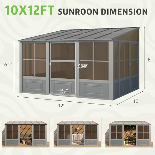 10' x 16' Aluminum Frame Polycarbonate Roof Sunroom with Sliding Doors X365