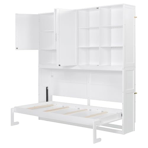 Grey Twin Murphy Bed with Storage Bookcase and Shelves Z61683