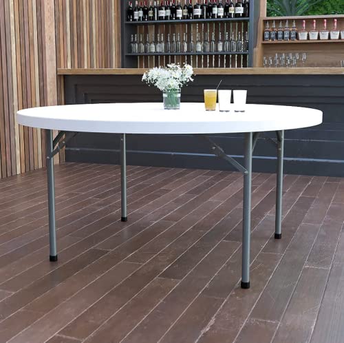 5 Pack 72" Round Heavy-Duty White Plastic Folding Table O644009