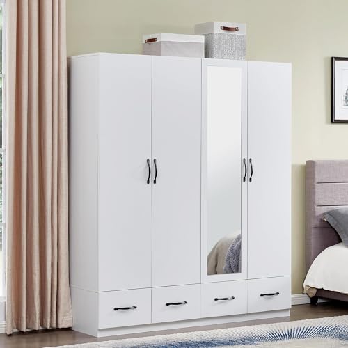 White 2 Door Wooden Wardrobe Closet with Storage Drawers I292