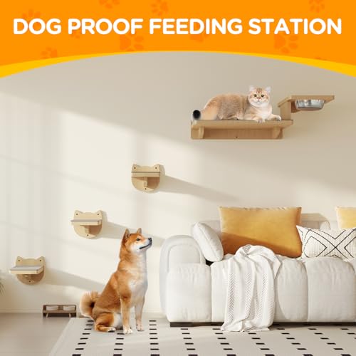 Cat Wall Shelves with 3 Steps and 2 Food Bowls D4614