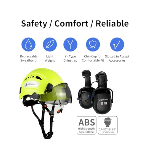 Safety Helmet with Visor Bluetooth Ear Muffs SNR 26dB Hard Hat Vented Y909367
