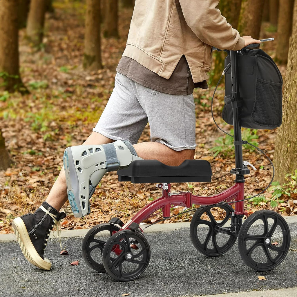 Compact All Terrain Knee Scooter with Dual Braking System, Red U513