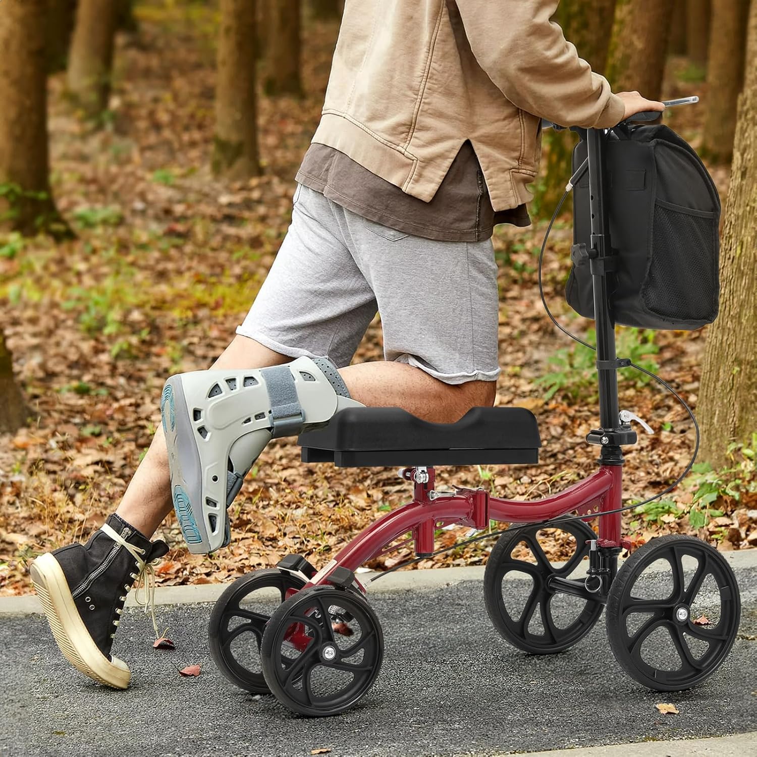 Compact All Terrain Knee Scooter with Dual Braking System, Red U513