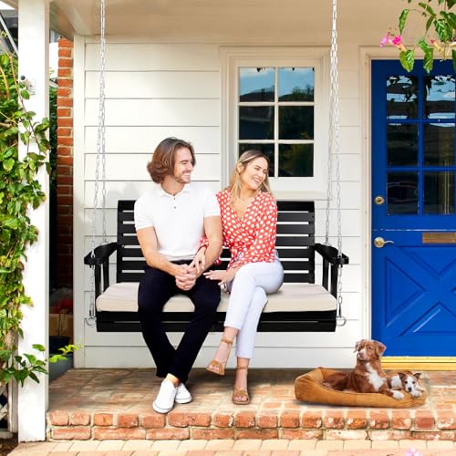 Heavy Duty Patio Wooden Porch Swing with Extra Cushion and Adjustable Chains G949