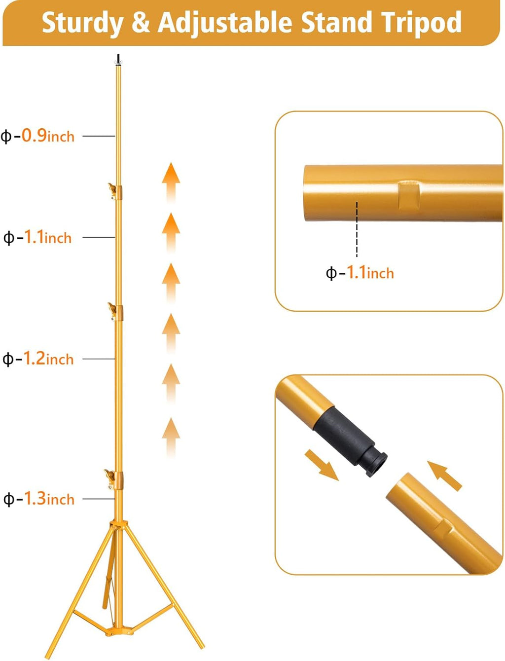 Gold Adjustable Photography Backdrop Stand with Carry Bag Y6193