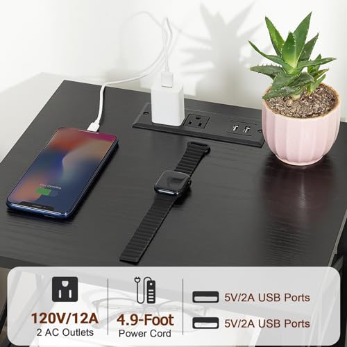 Dark Grey Nightstand Set 2 with Fabric Drawers and Charging Station A657577