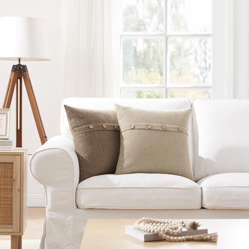 Set of 2 Cool Grey Pillow Covers 18 x 18 Inches with Coconut Buttons E4273