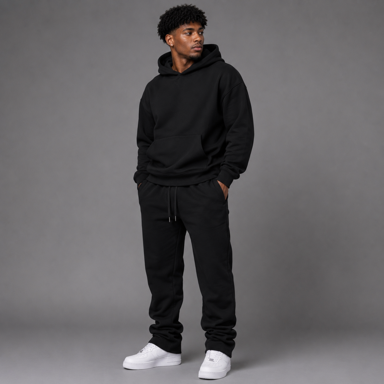 Narr - Stacked Flare Sweat Suit - Black - 1081