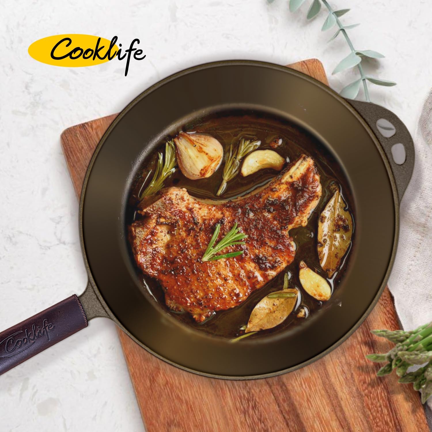 10.25 Inch Smooth Pre-Seasoned Round Cast Iron Skillet with Handle Cover Q974