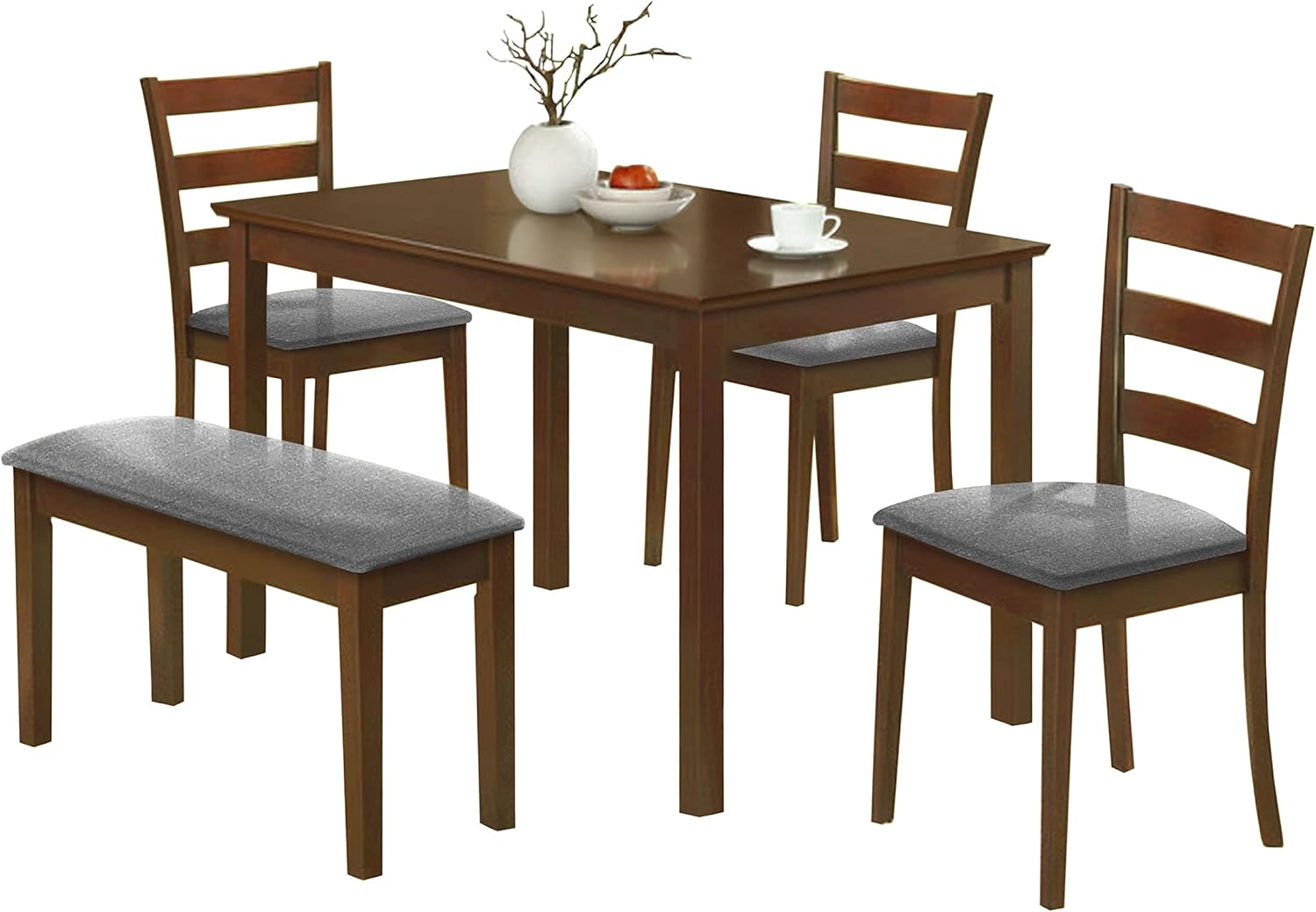 Brown 5pc Dining Table Set with Bench and 3 Chairs Y8377