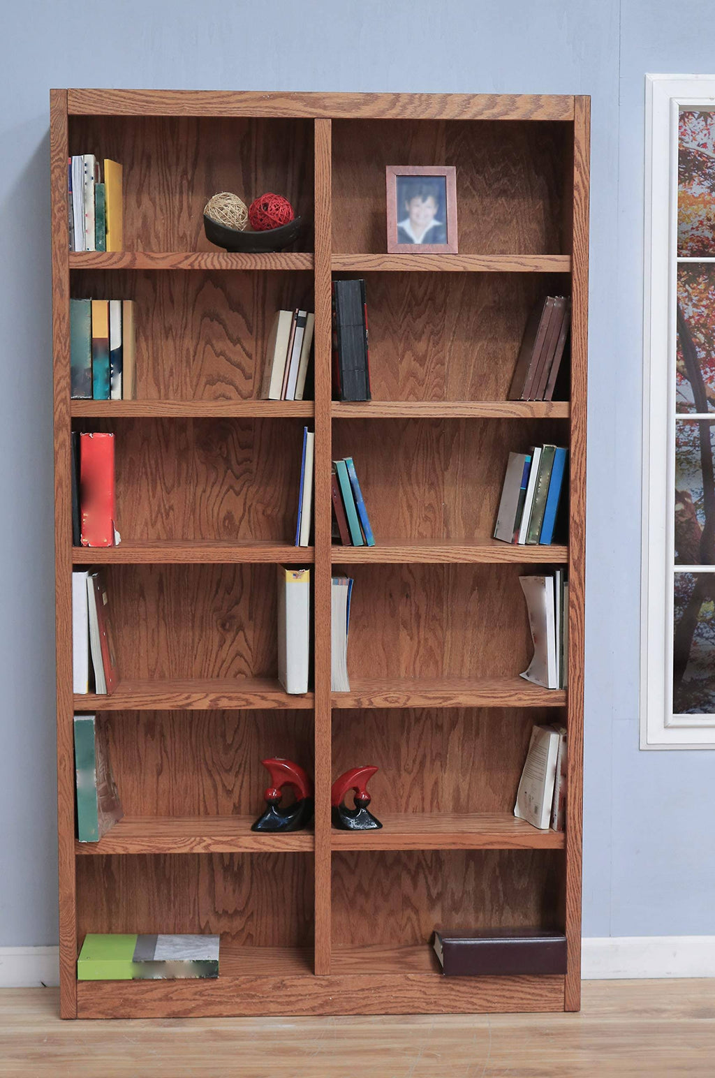 Double Wide Bookcase 12 Shelves Dry Oak D82159