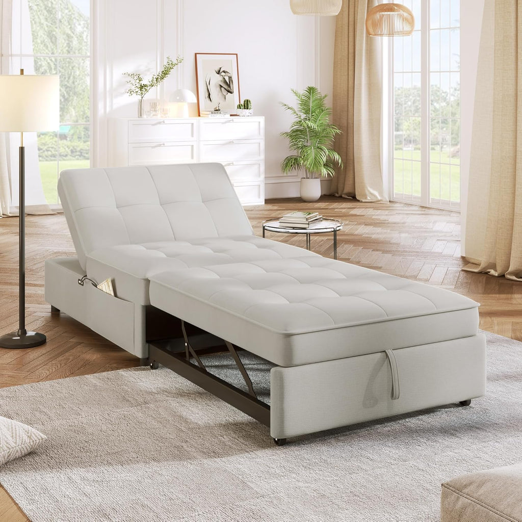 White 4-in-1 Convertible Sofa with Storage Pocket and USB Port N166