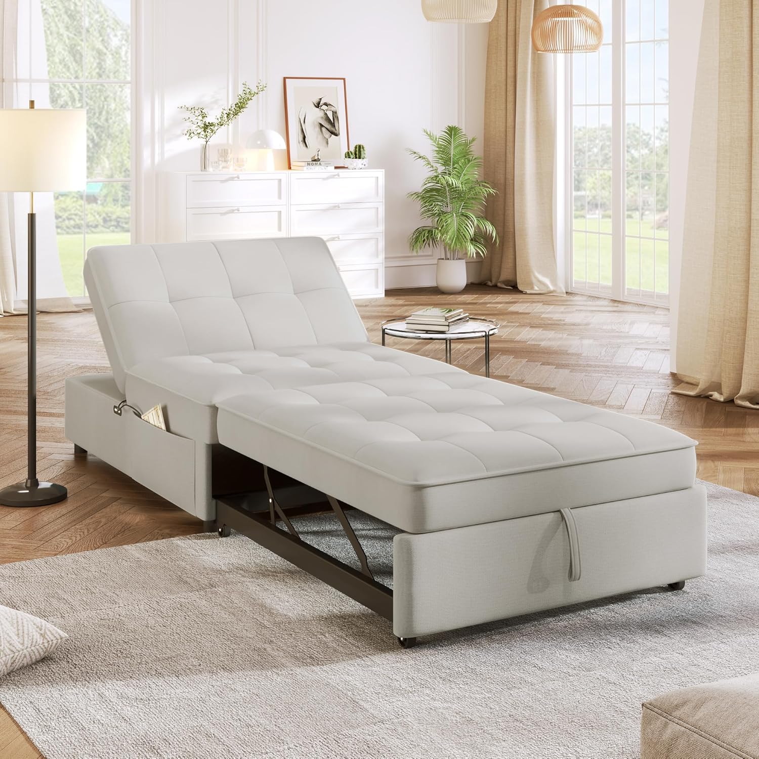 White 4-in-1 Convertible Sofa with Storage Pocket and USB Port N166