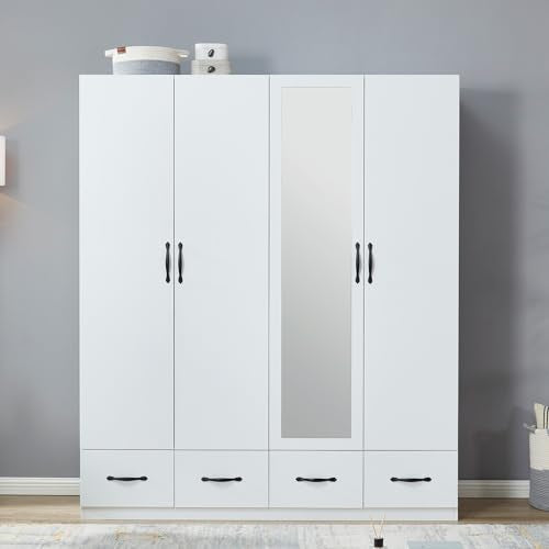 White 2 Door Wooden Wardrobe Closet with Storage Drawers I292