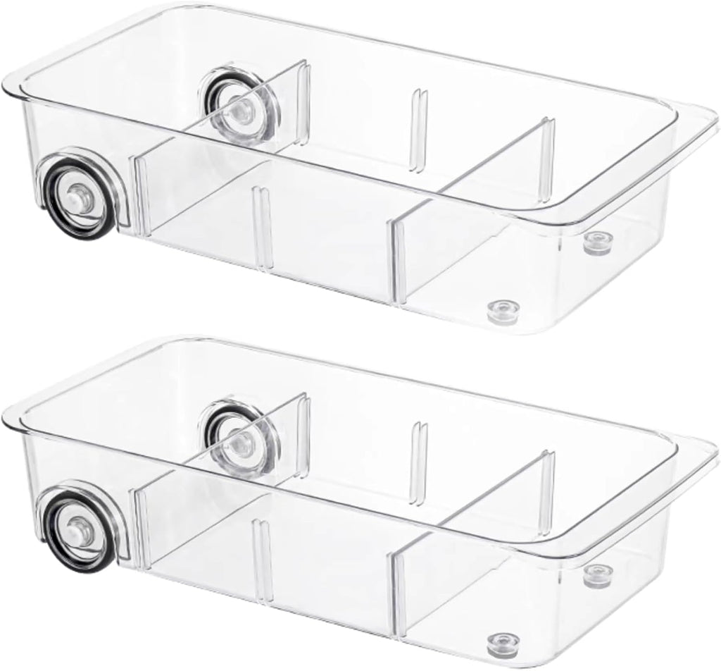 2 Set Clear Plastic Refrigerator Drawer Organizer with Dividers I54583