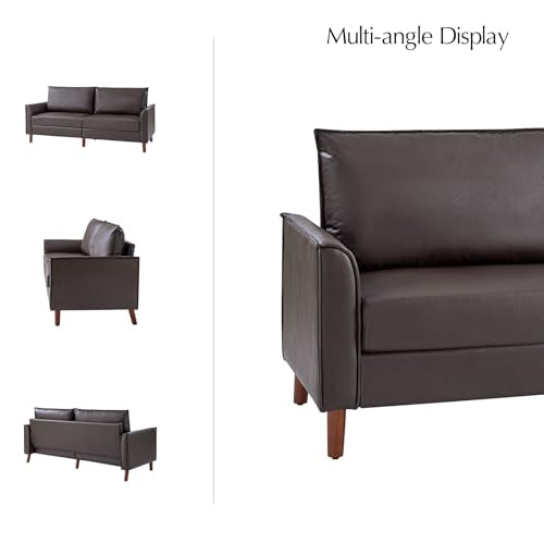 Brown Faux Leather 3-Seater Sofa with Solid Wood Legs I1454
