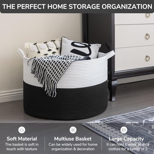 Large Cotton Rope Storage Basket 90L Grey H299