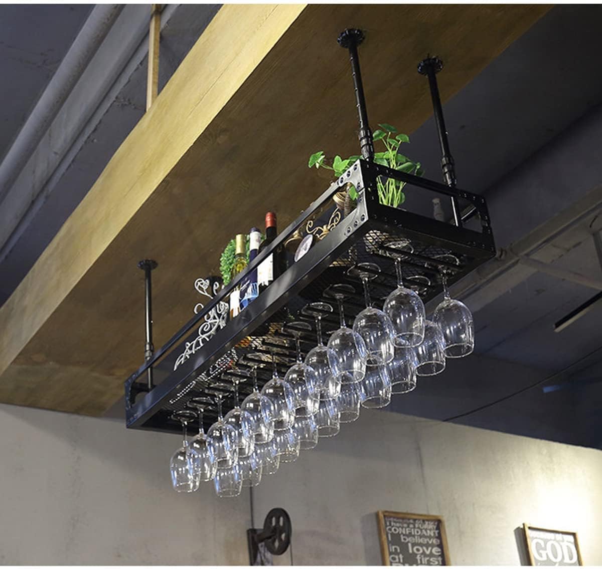 Coppery Bronze Metal Wall-Mounted Wine Glass Rack L212
