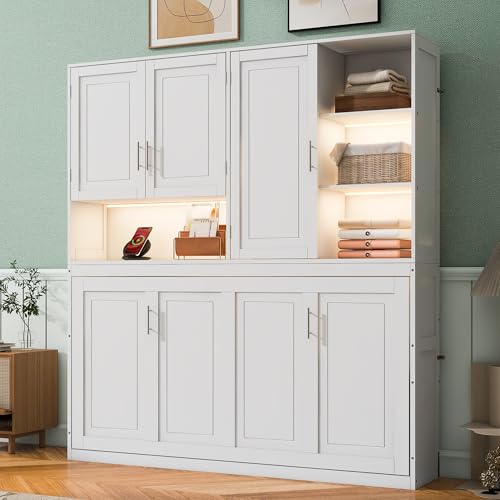 Grey Twin Murphy Bed with Storage Bookcase and Shelves Z61683