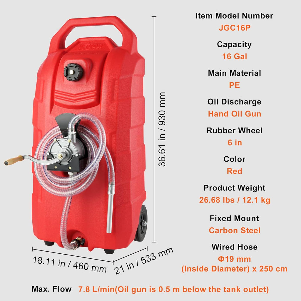 16 Gallon Fuel Caddy with Hand Pump Rubber Wheels X6586