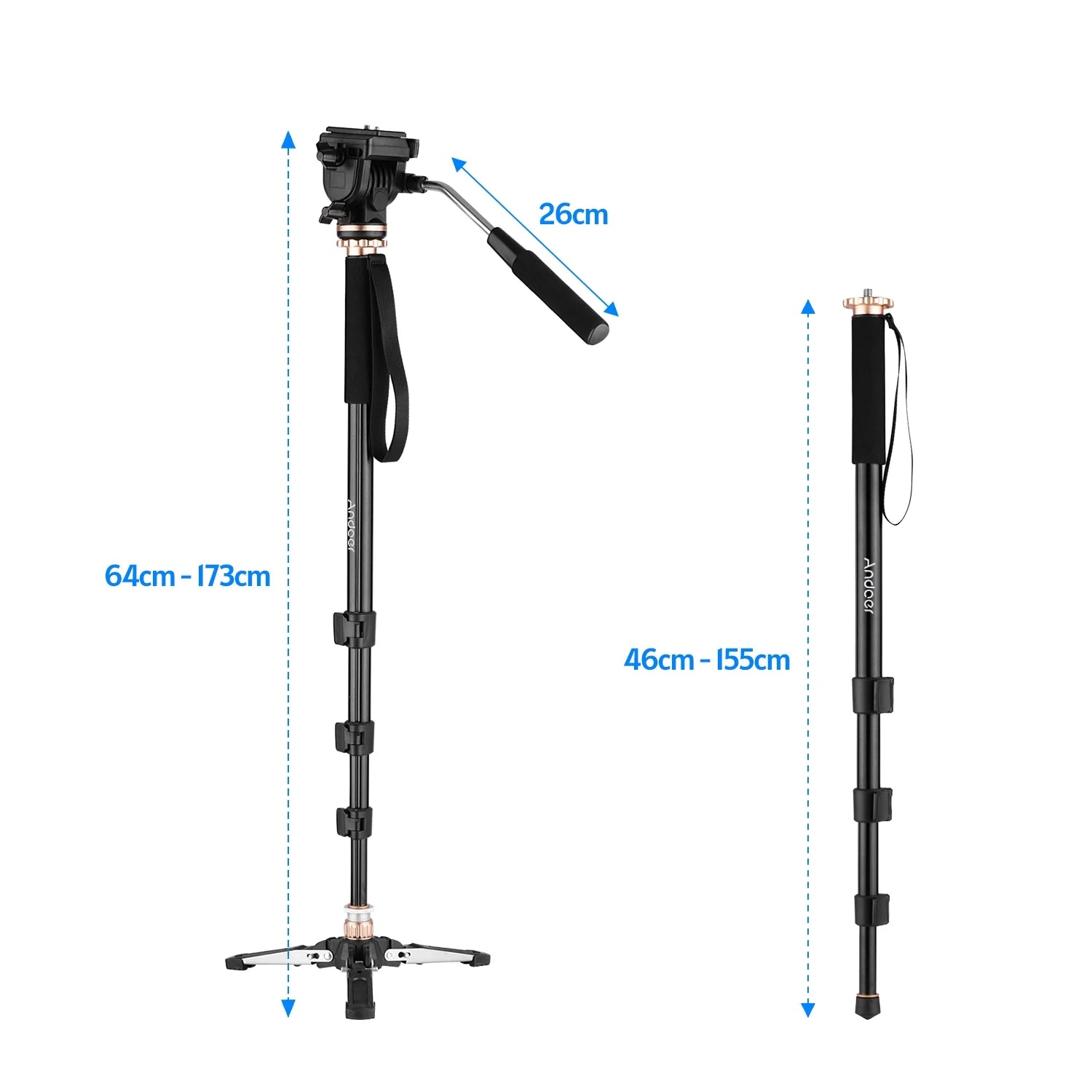 Aluminum Alloy Photography Monopod Stand with Detachable Tripod Base and Carry Bag O981