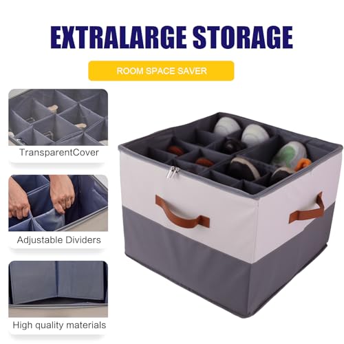 Grey Fabric Shoe Storage Bins for Closet, 16 Pairs Z660