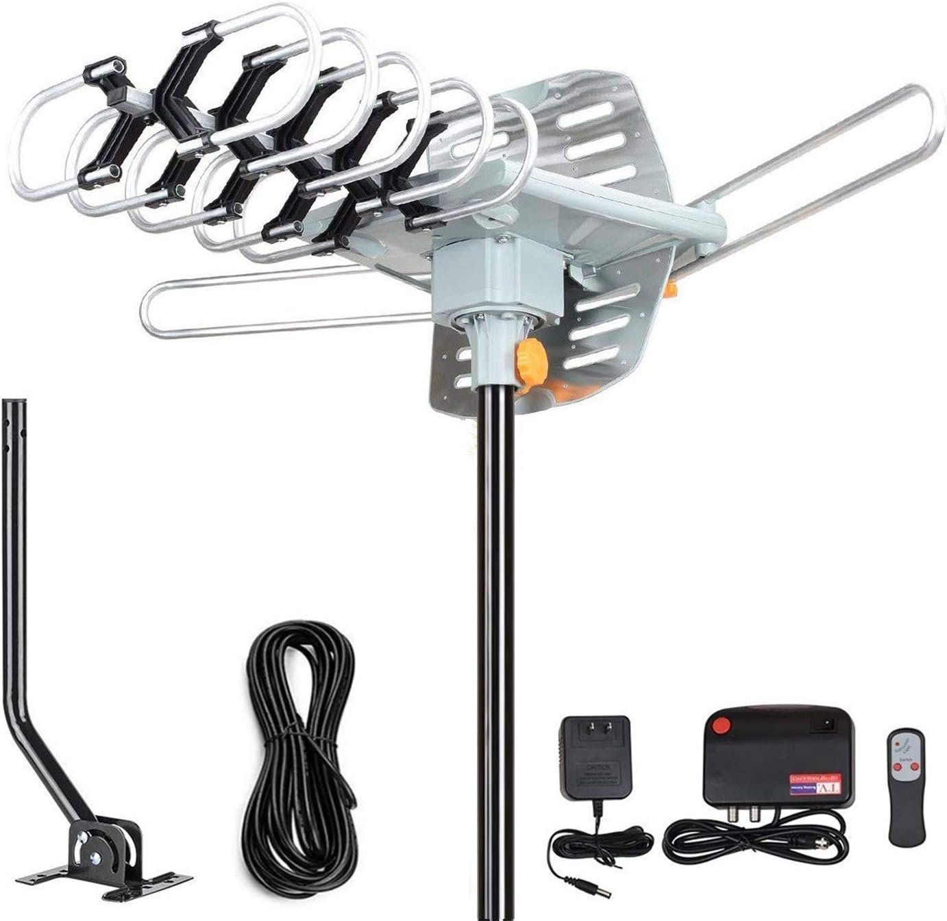 Amplified Digital HDTV Antenna 150 Miles Range 360 Degree Rotation with Mounting Pole & 33 ft RG6 Coax Cable A710593