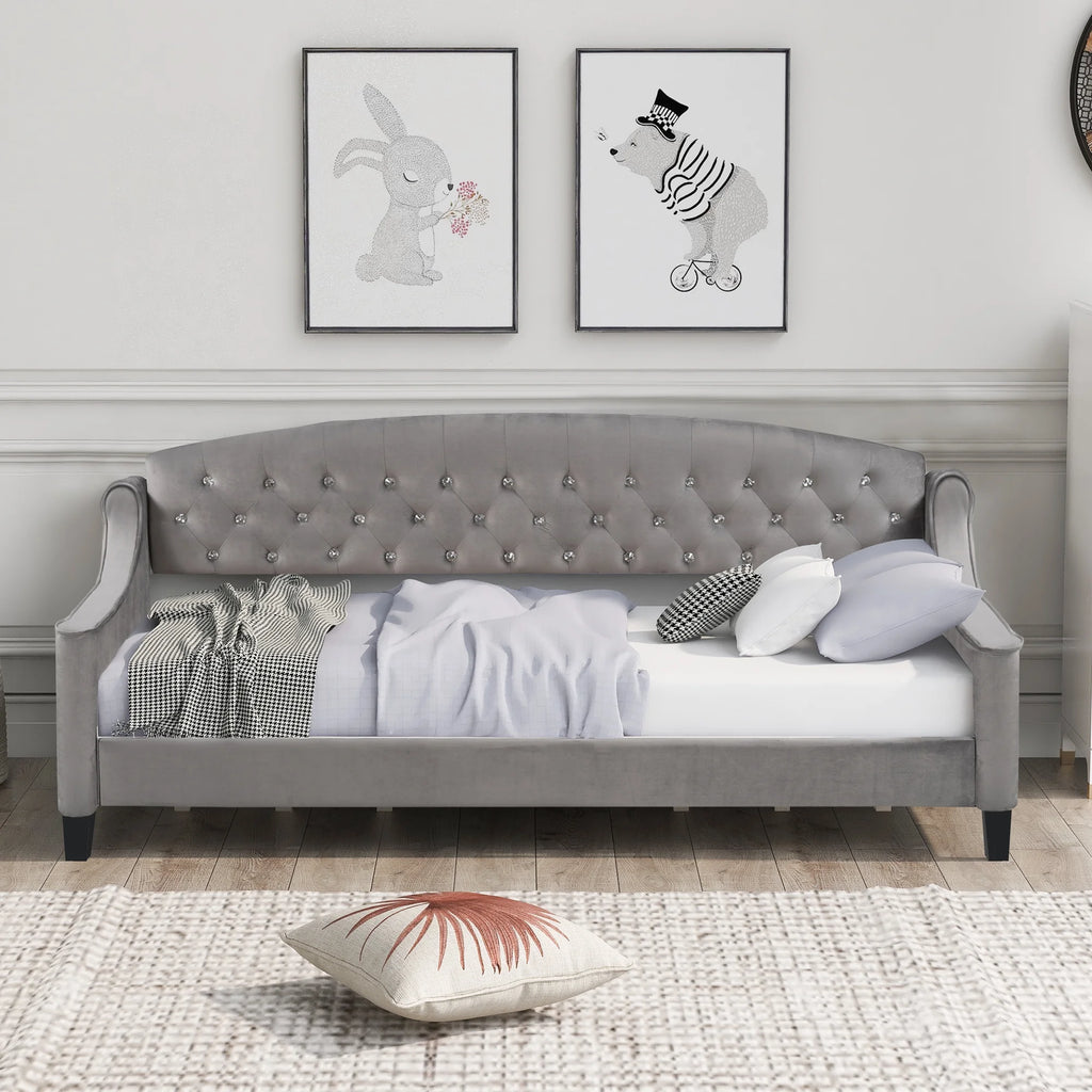 Twin Size Tufted Button Daybed Gray I3615