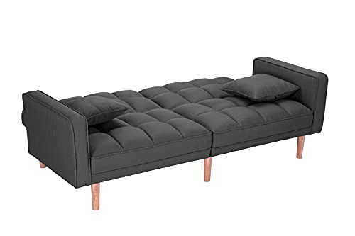 75" Linen Upholstered Convertible Futon Sofa Bed with Two Pillows A408811