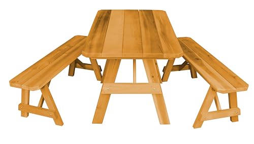 70 Inch Redwood Stained Cedar Wood A-Frame Picnic Table and Bench Set S7876
