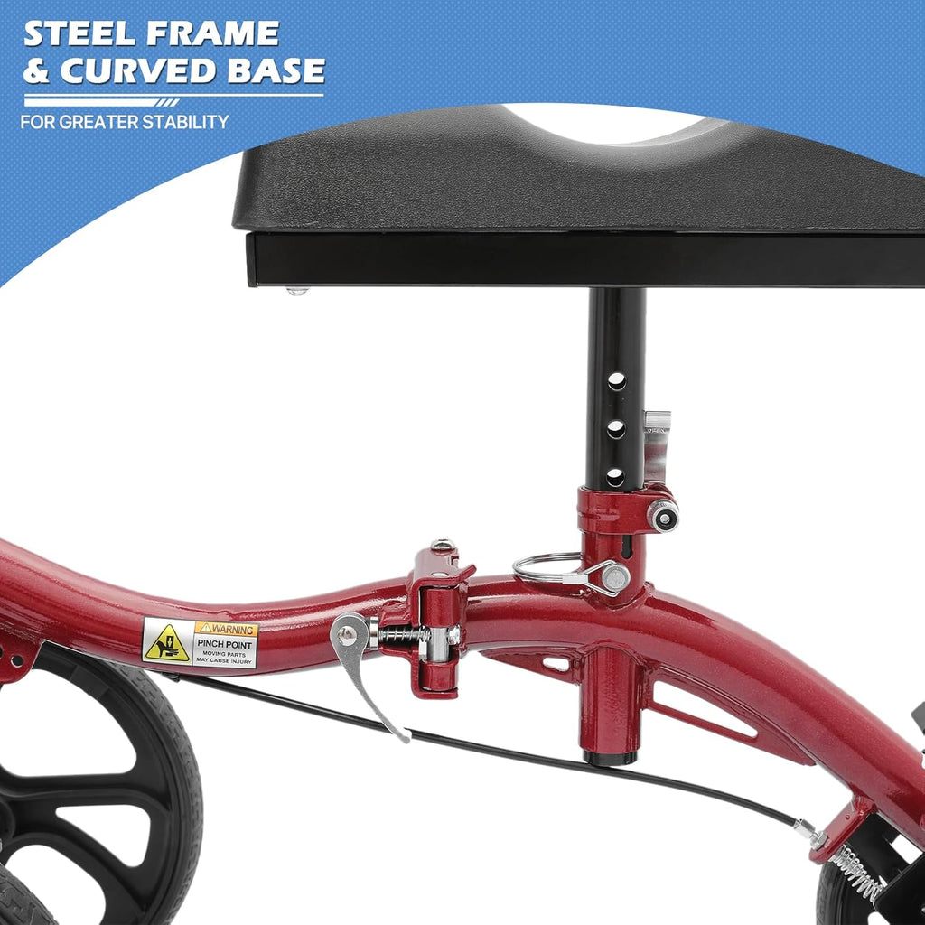 Compact All Terrain Knee Scooter with Dual Braking System, Red U513