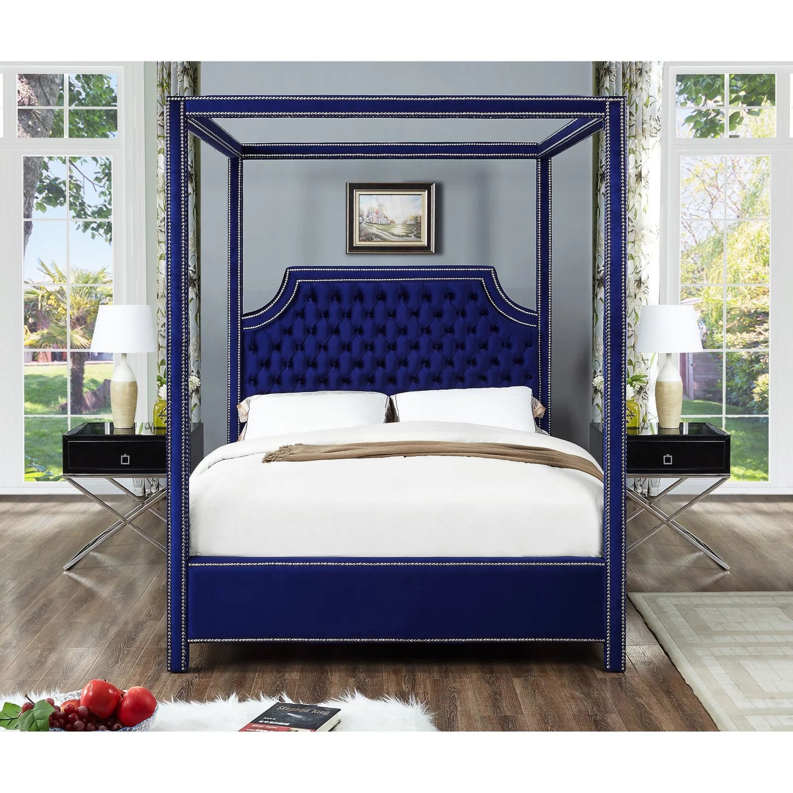 Tufted Canopy Bed with Nailhead Trim T83228