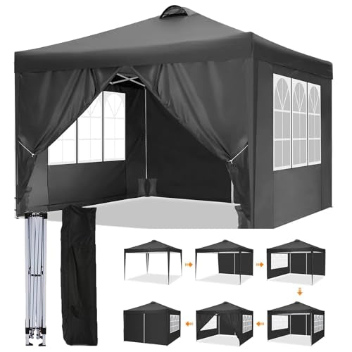10x10 Pop Up Canopy Tent with 4 Removable Sidewalls, Waterproof Outdoor Canopy F539929