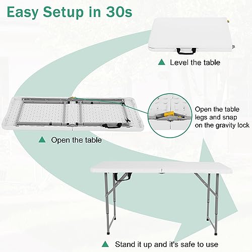4 FT Heavy Duty Plastic Folding Table with Carrying Handle A39996